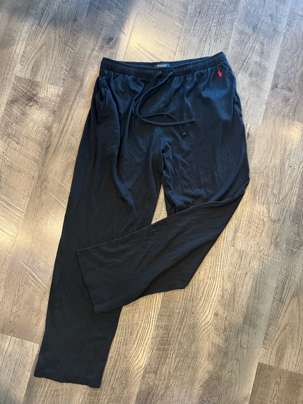 Ralph Lauren Black Jogger Pajama Lounge Pants with Red Polo Emblem